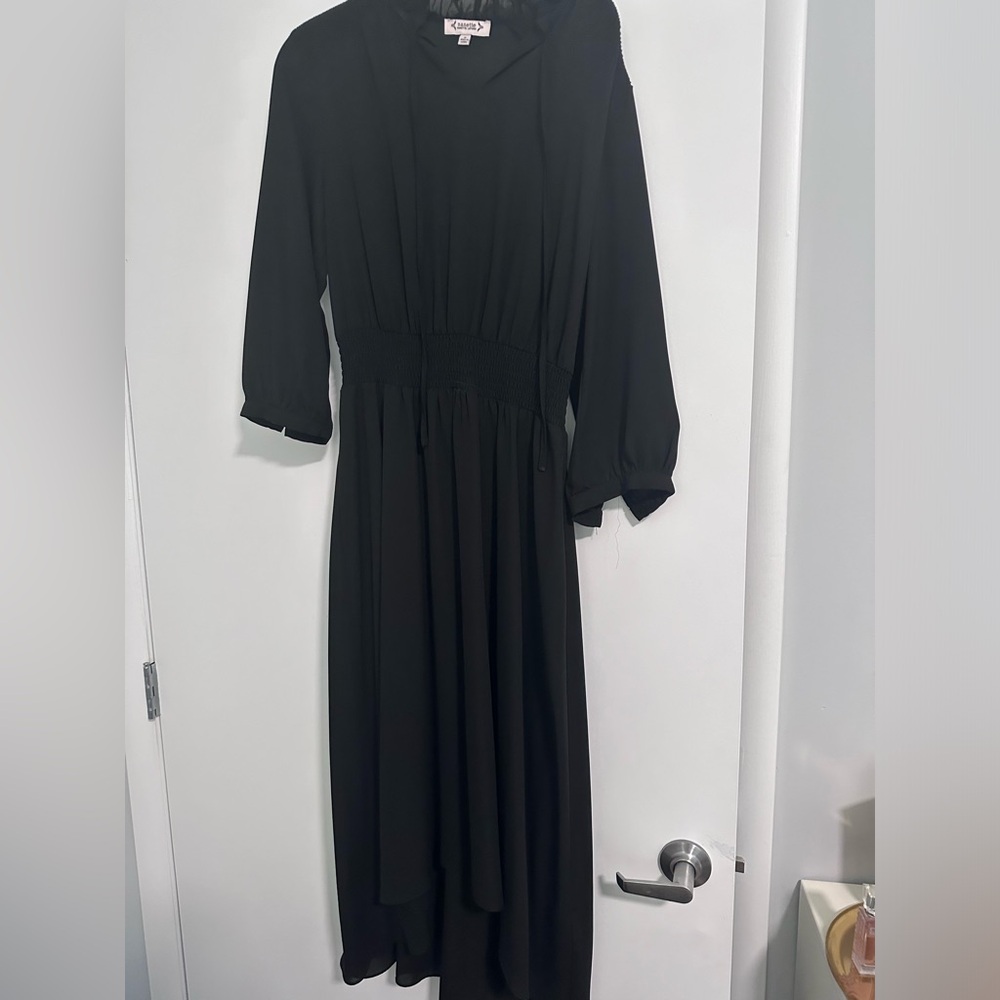Black ruched semi sheer dress